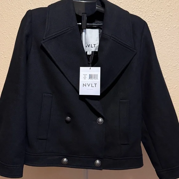 $188 Anthropologie NVLT Retro Wool blend black Peacoat medium - Picture 5 of 5